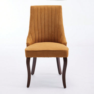 Curved Solid Wood Dining Chairs Set of 2 with Blue Flocking Linen Upholstery for Kitchen and Accent Decor