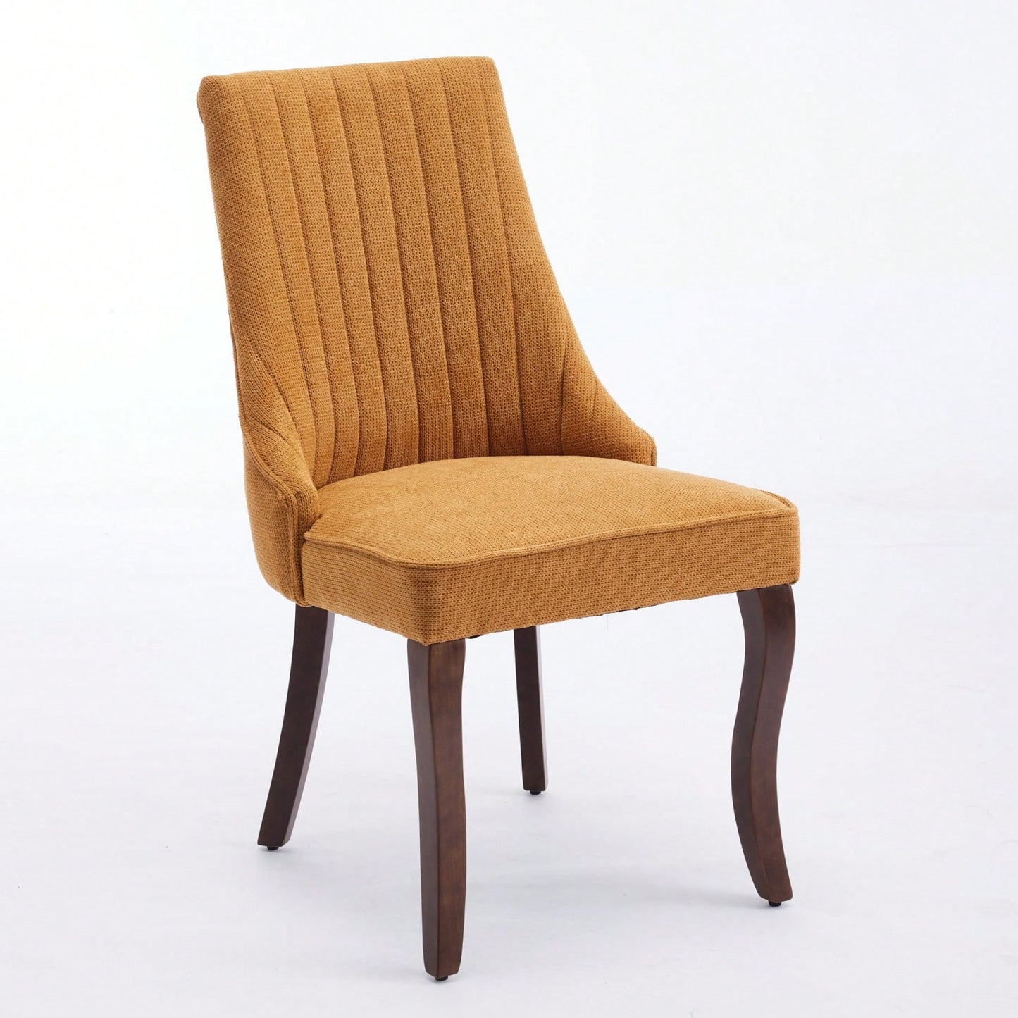 Curved Solid Wood Dining Chairs Set of 2 with Blue Flocking Linen Upholstery for Kitchen and Accent Decor