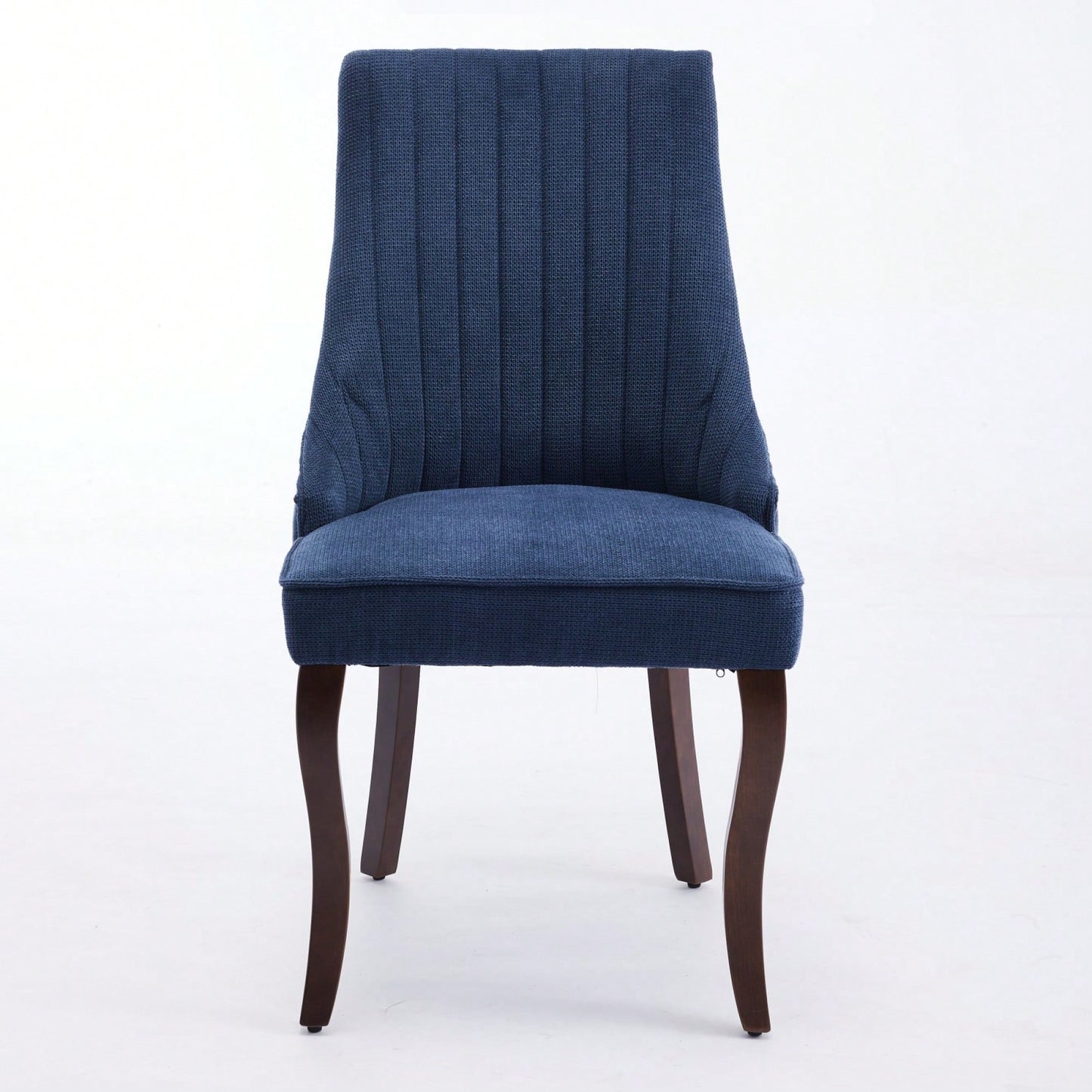 Curved Solid Wood Dining Chairs Set of 2 with Blue Flocking Linen Upholstery for Kitchen and Accent Decor