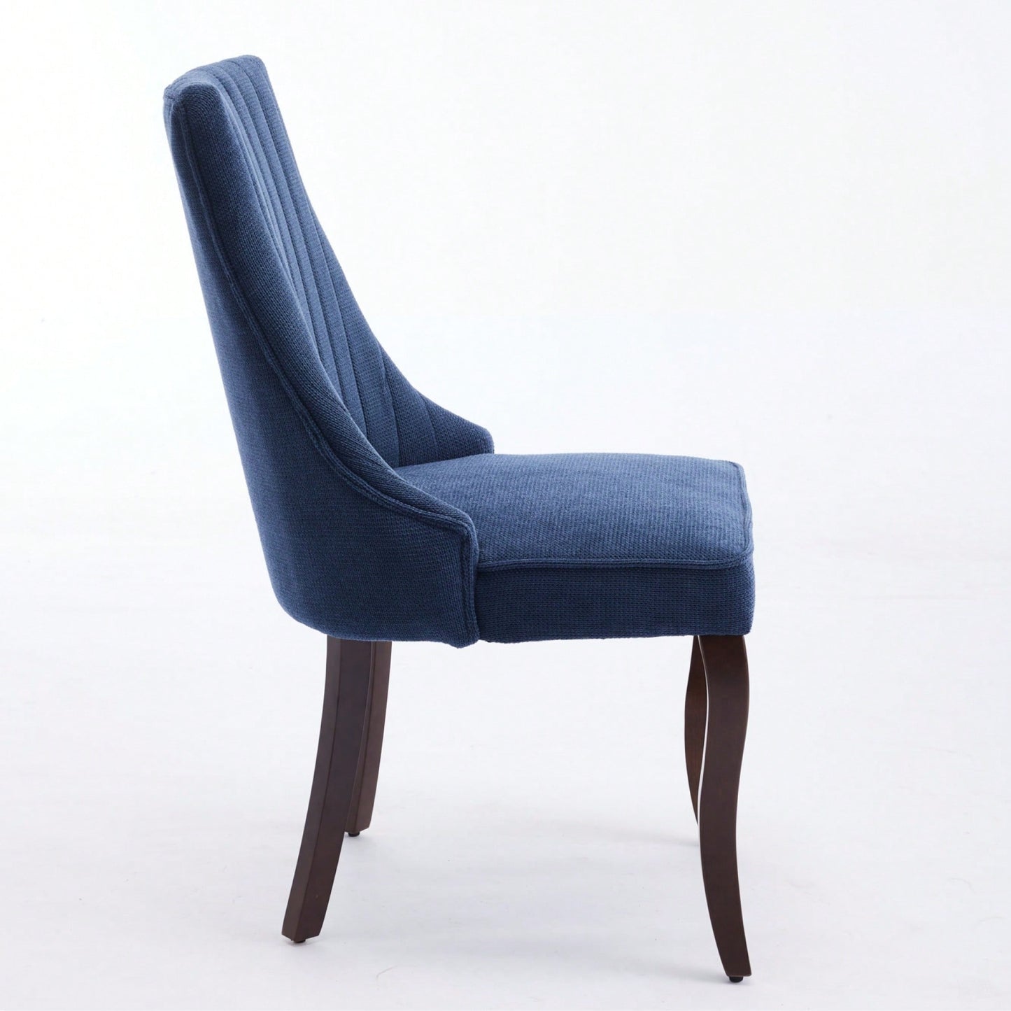 Curved Solid Wood Dining Chairs Set of 2 with Blue Flocking Linen Upholstery for Kitchen and Accent Decor