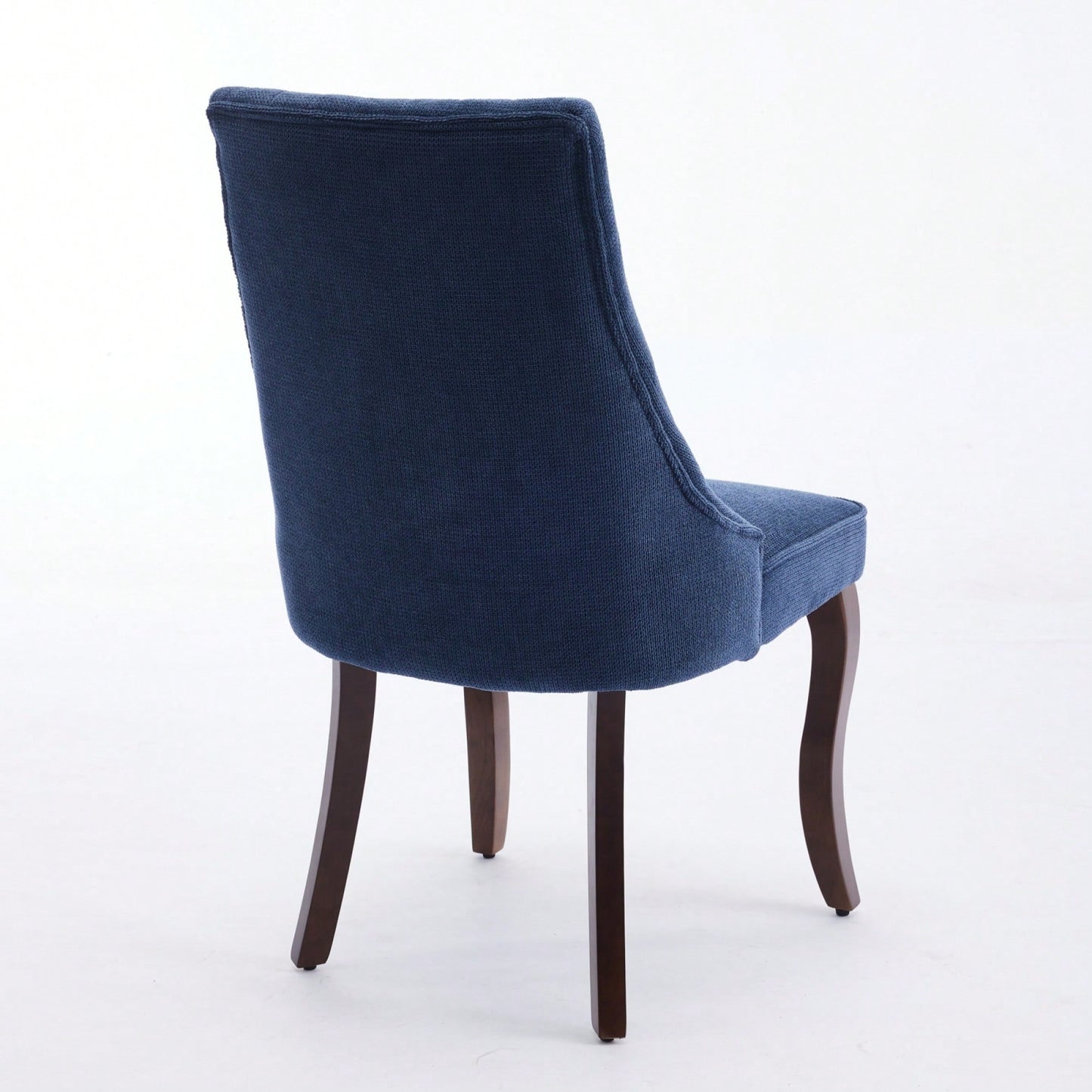 Curved Solid Wood Dining Chairs Set of 2 with Blue Flocking Linen Upholstery for Kitchen and Accent Decor