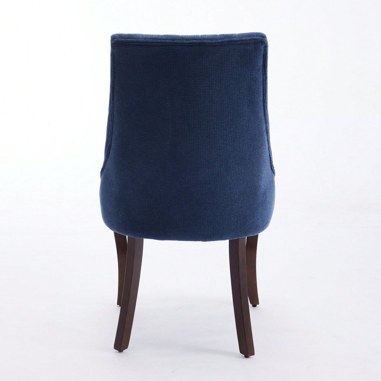 Curved Solid Wood Dining Chairs Set of 2 with Blue Flocking Linen Upholstery for Kitchen and Accent Decor