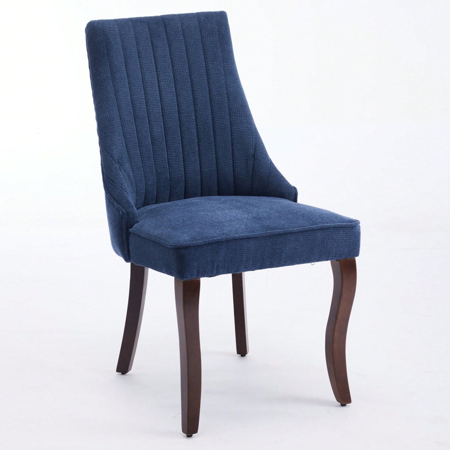 Curved Solid Wood Dining Chairs Set of 2 with Blue Flocking Linen Upholstery for Kitchen and Accent Decor