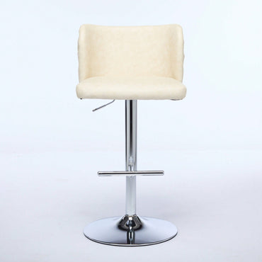 Modern Adjustable Height Swivel Bar Stools with Chrome Base Set of 2 Tufted PU Upholstery for Kitchen Island and Home Pub Beige