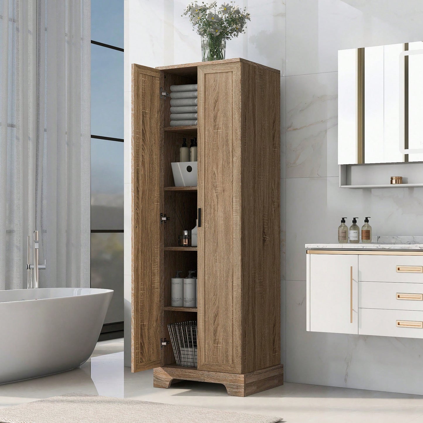 Versatile Two-Door Storage Cabinet For Bathroom And Office With Adjustable Shelf, Durable MDF Construction, Stylish Black Finish