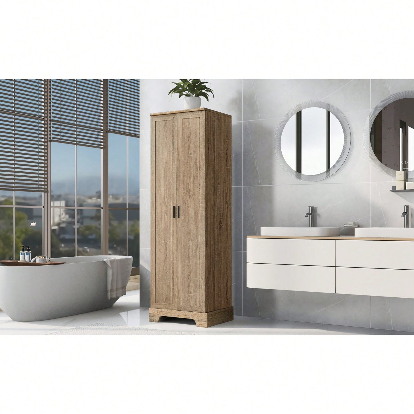 Versatile Two-Door Storage Cabinet For Bathroom And Office With Adjustable Shelf, Durable MDF Construction, Stylish Black Finish