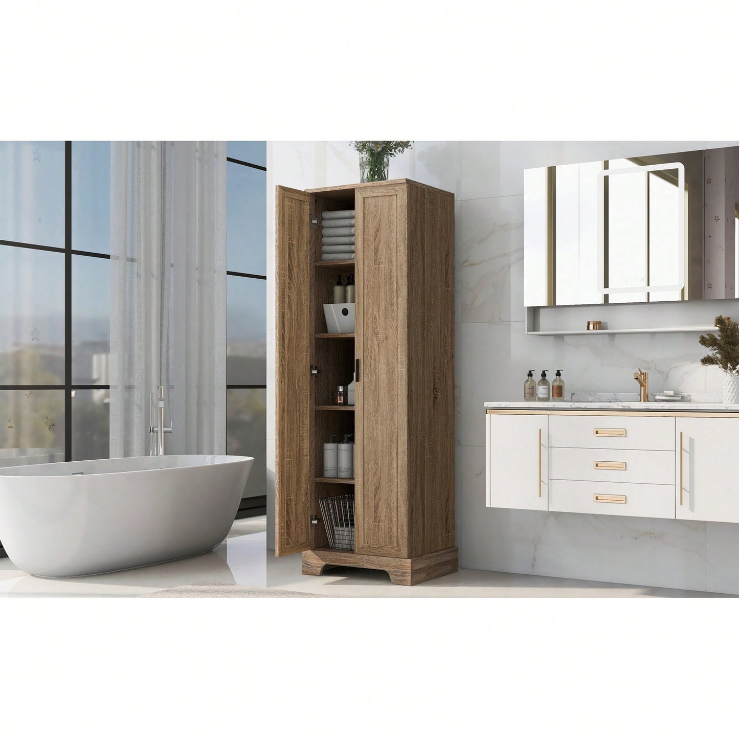 Versatile Two-Door Storage Cabinet For Bathroom And Office With Adjustable Shelf, Durable MDF Construction, Stylish Black Finish