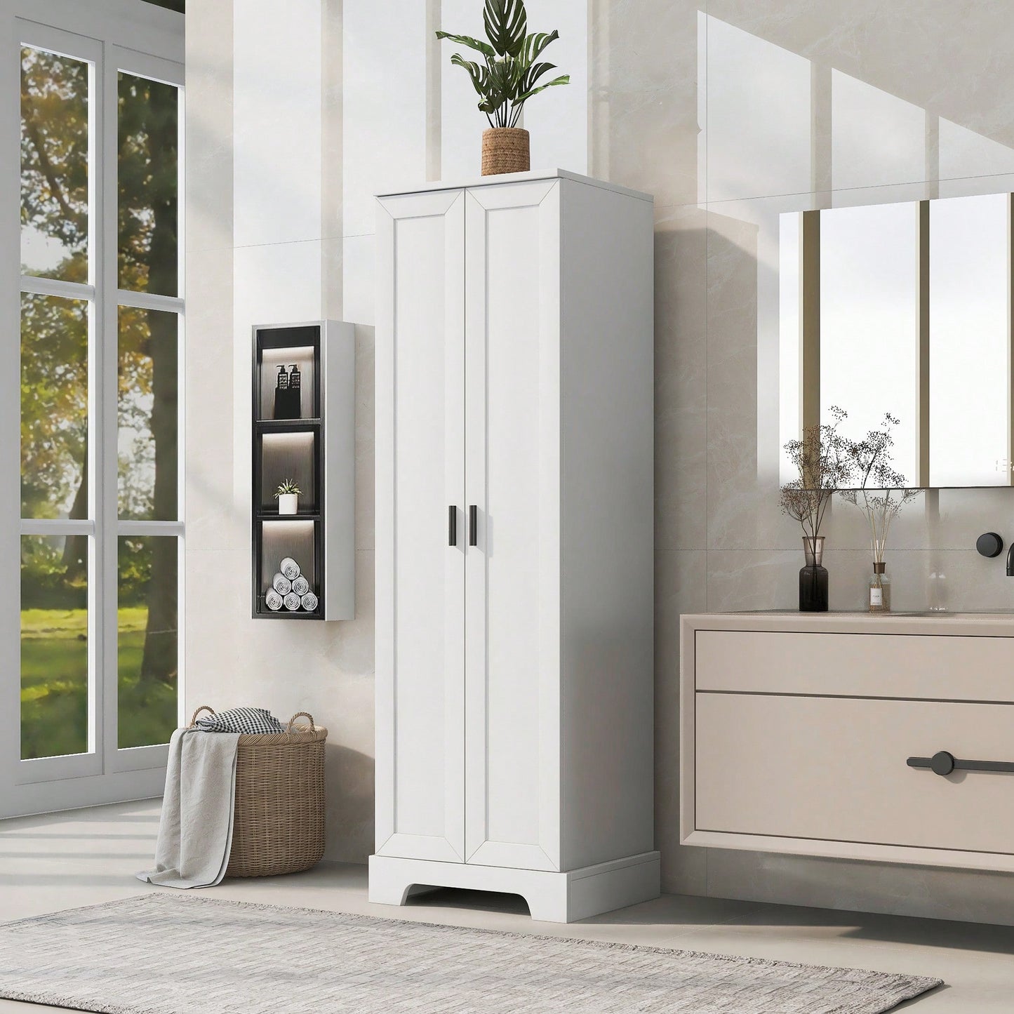 Versatile Two-Door Storage Cabinet For Bathroom And Office With Adjustable Shelf, Durable MDF Construction, Stylish Black Finish
