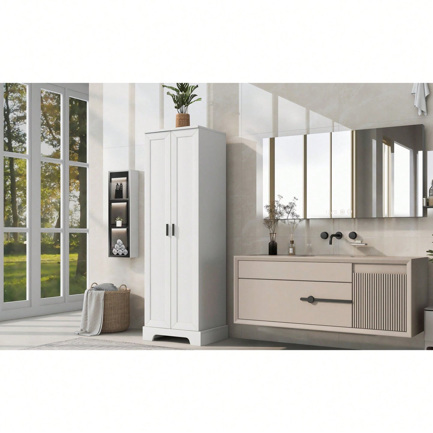 Versatile Two-Door Storage Cabinet For Bathroom And Office With Adjustable Shelf, Durable MDF Construction, Stylish Black Finish