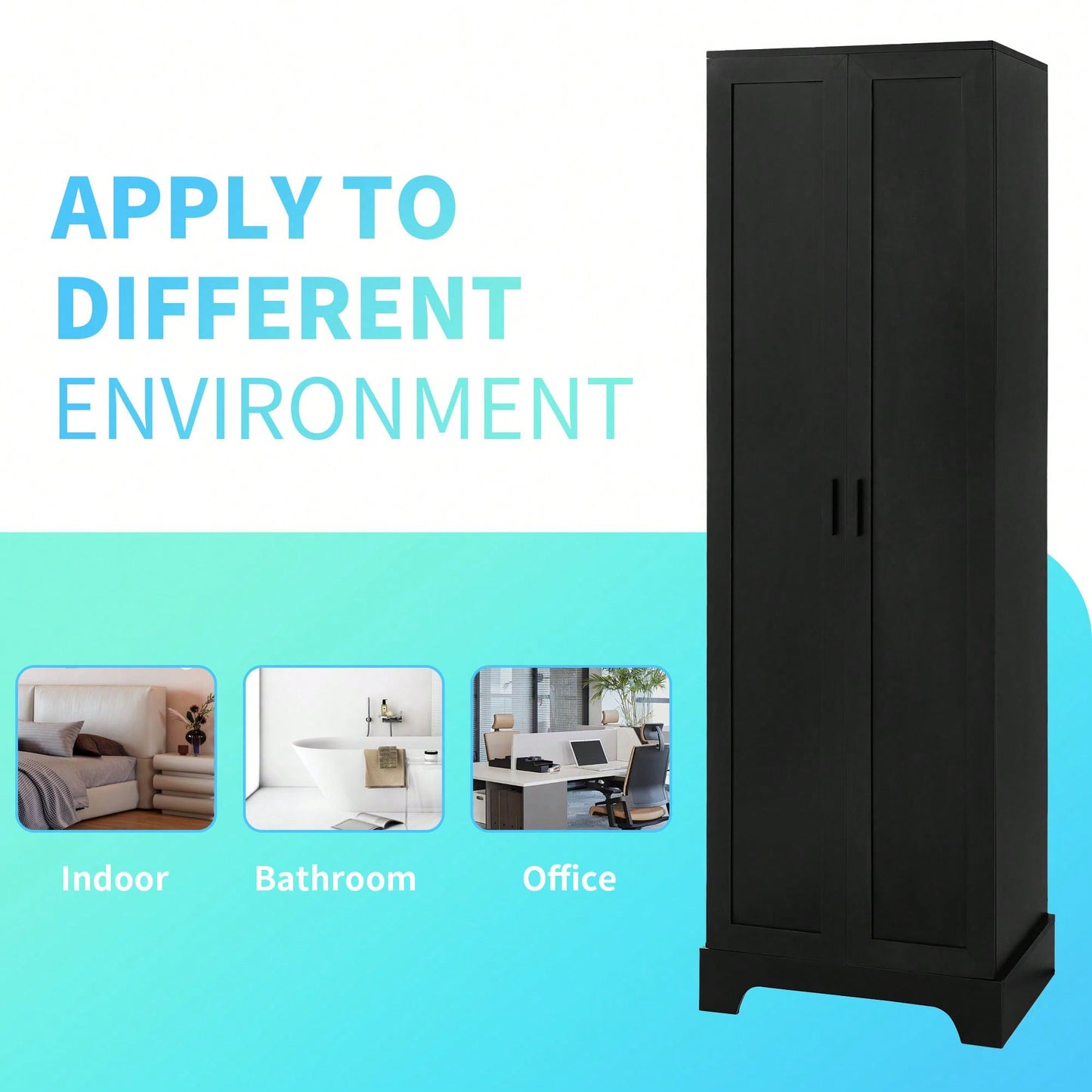 Versatile Two-Door Storage Cabinet For Bathroom And Office With Adjustable Shelf, Durable MDF Construction, Stylish Black Finish