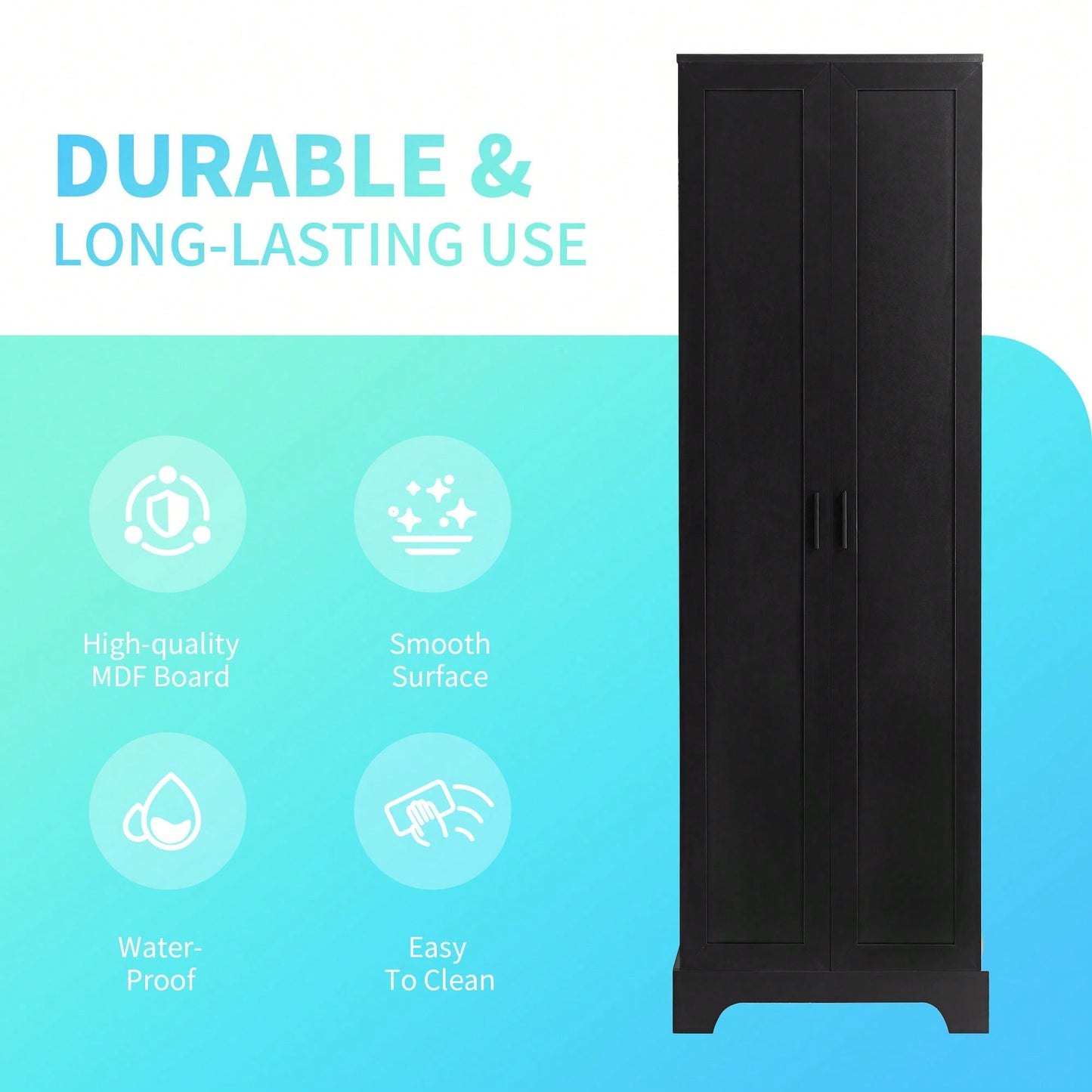 Versatile Two-Door Storage Cabinet For Bathroom And Office With Adjustable Shelf, Durable MDF Construction, Stylish Black Finish