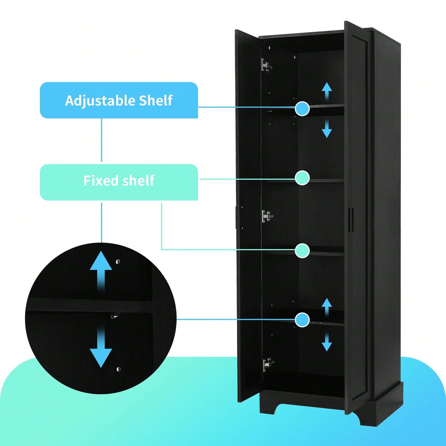 Versatile Two-Door Storage Cabinet For Bathroom And Office With Adjustable Shelf, Durable MDF Construction, Stylish Black Finish
