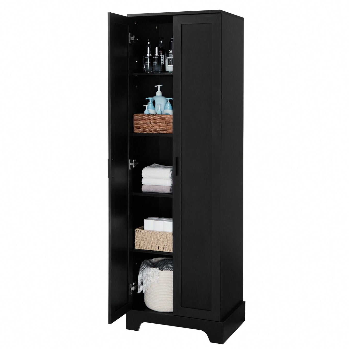 Versatile Two-Door Storage Cabinet For Bathroom And Office With Adjustable Shelf, Durable MDF Construction, Stylish Black Finish