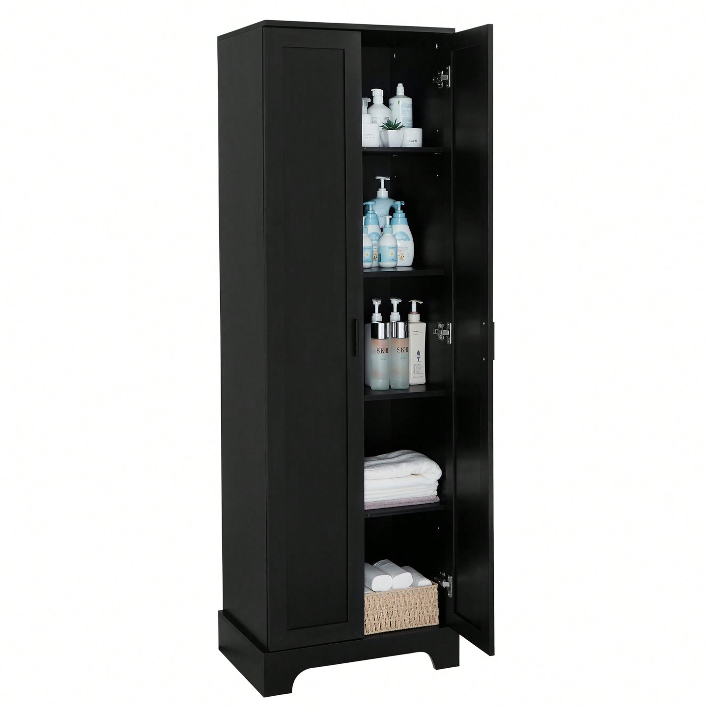 Versatile Two-Door Storage Cabinet For Bathroom And Office With Adjustable Shelf, Durable MDF Construction, Stylish Black Finish