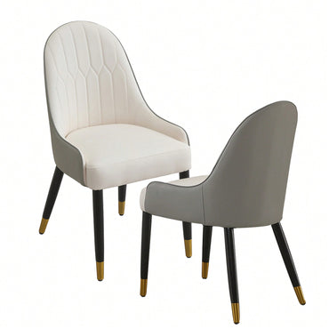 Elegant PU Leather Dining Chairs In White With Chic Brown Metal Legs - Set Of 2