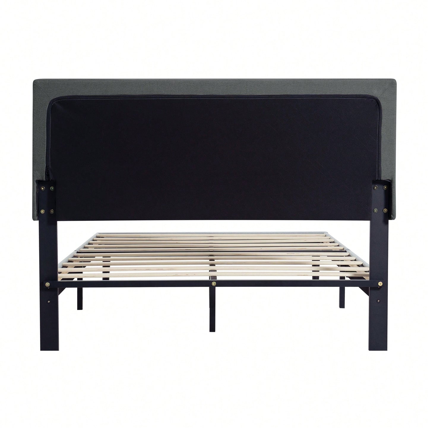 Stylish Grey Linen Twin Size Upholstered Platform Bed Frame with Tufted Headboard and Wood Slats No Box Spring Needed