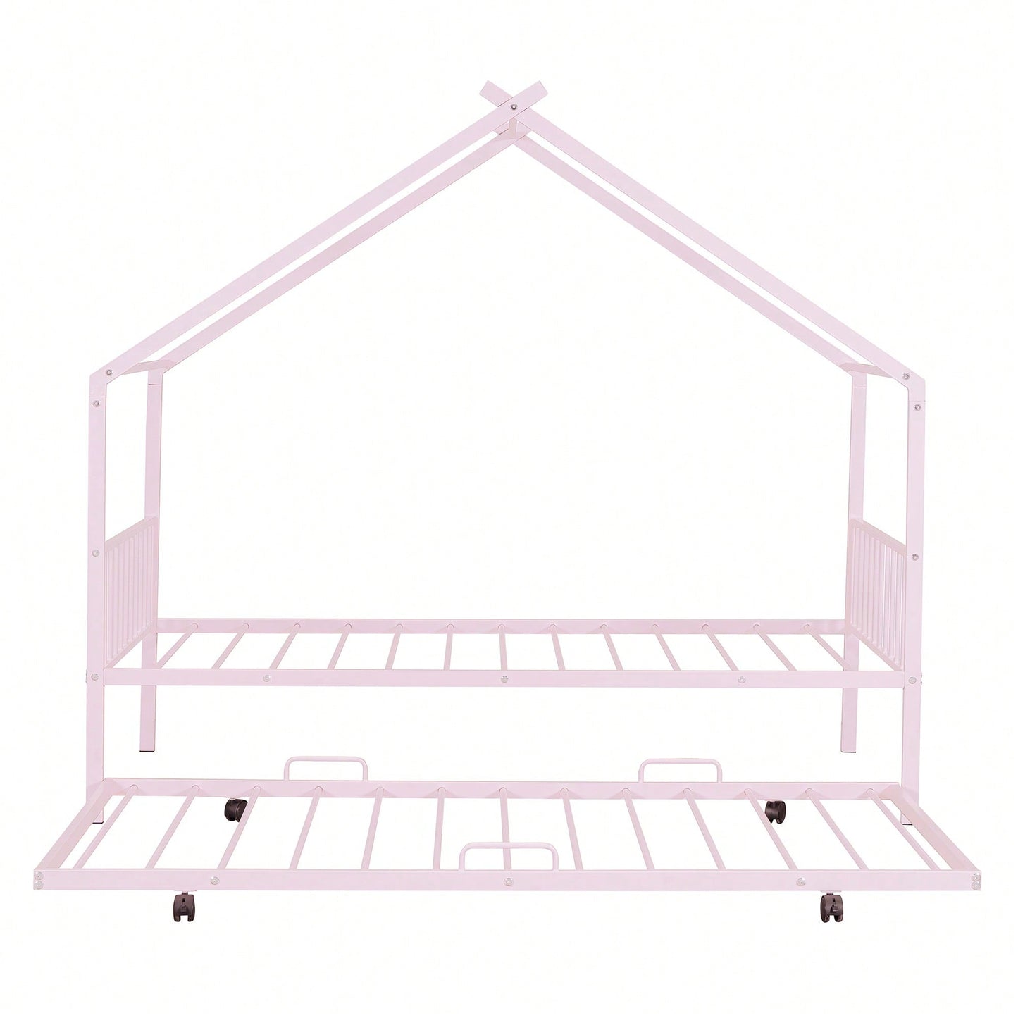 Stylish Twin Size Metal House Bed With Trundle - Space-Saving Design In White
