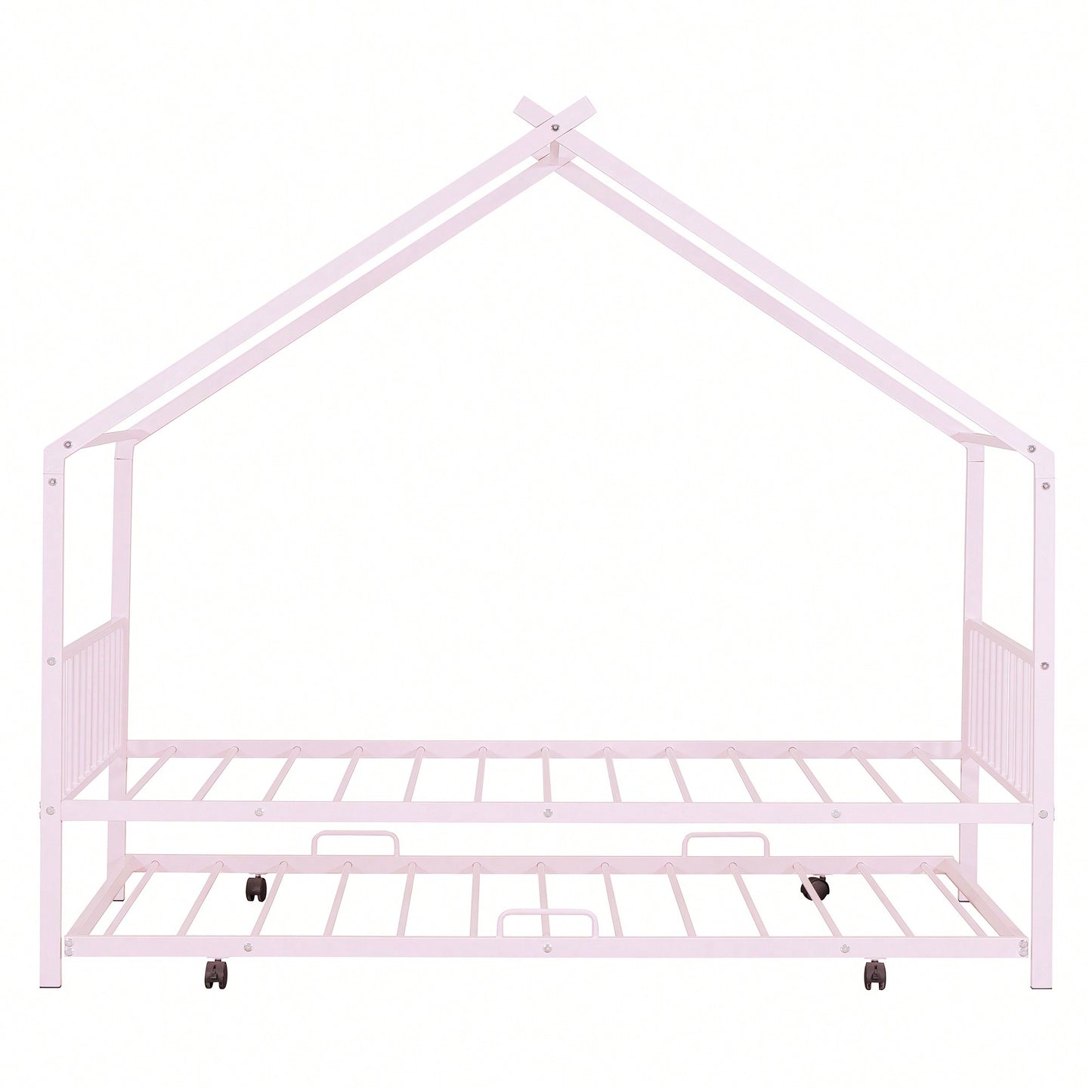 Stylish Twin Size Metal House Bed With Trundle - Space-Saving Design In White