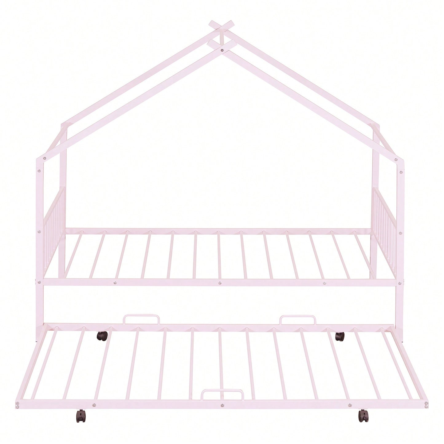 Stylish Twin Size Metal House Bed With Trundle - Space-Saving Design In White