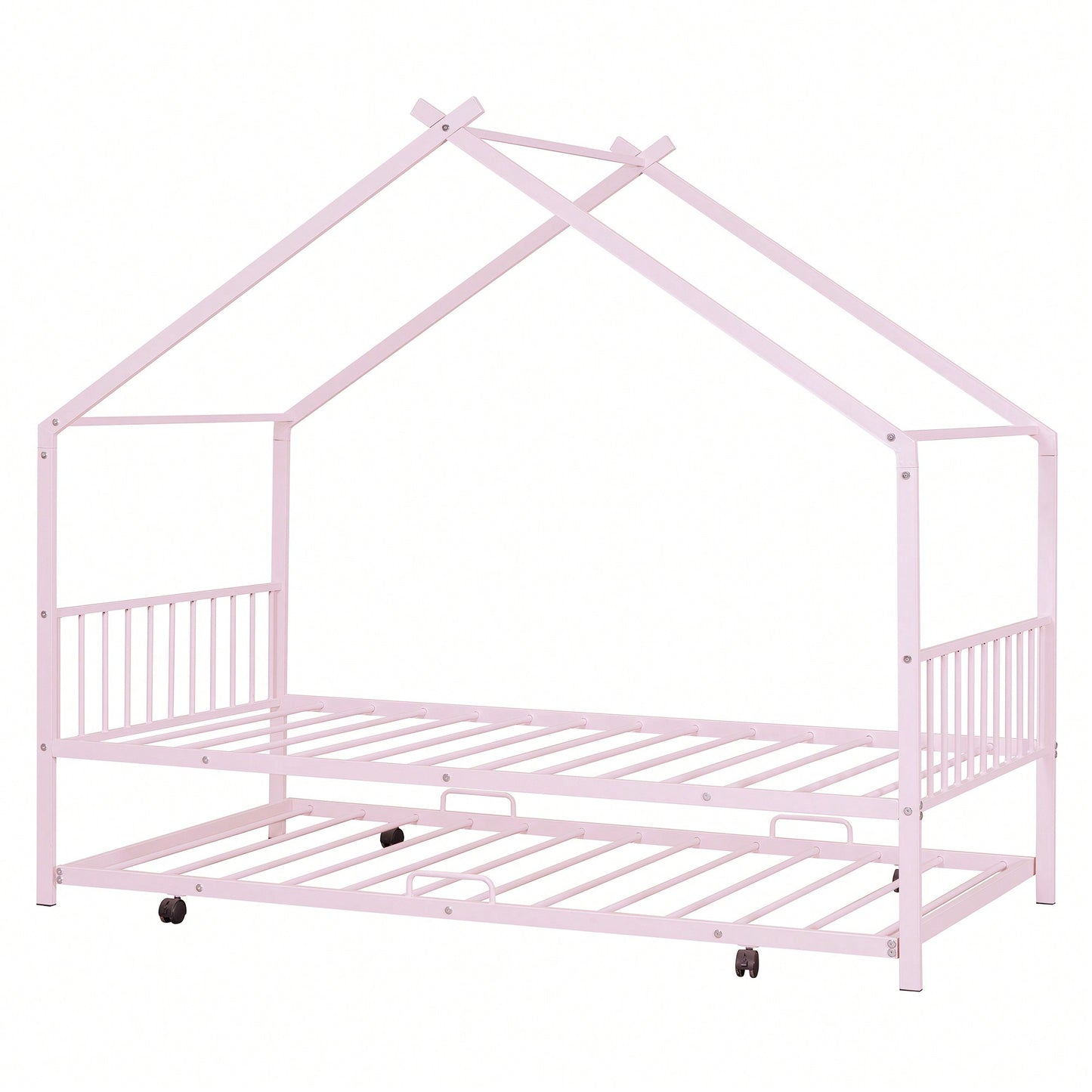 Stylish Twin Size Metal House Bed With Trundle - Space-Saving Design In White