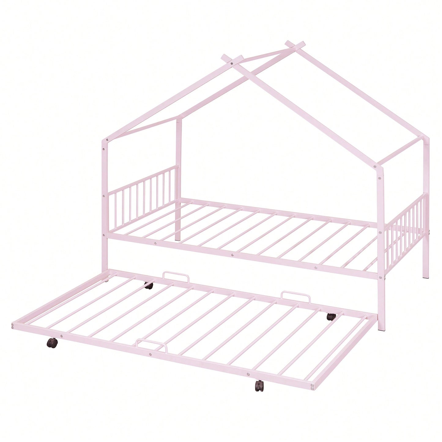 Stylish Twin Size Metal House Bed With Trundle - Space-Saving Design In White