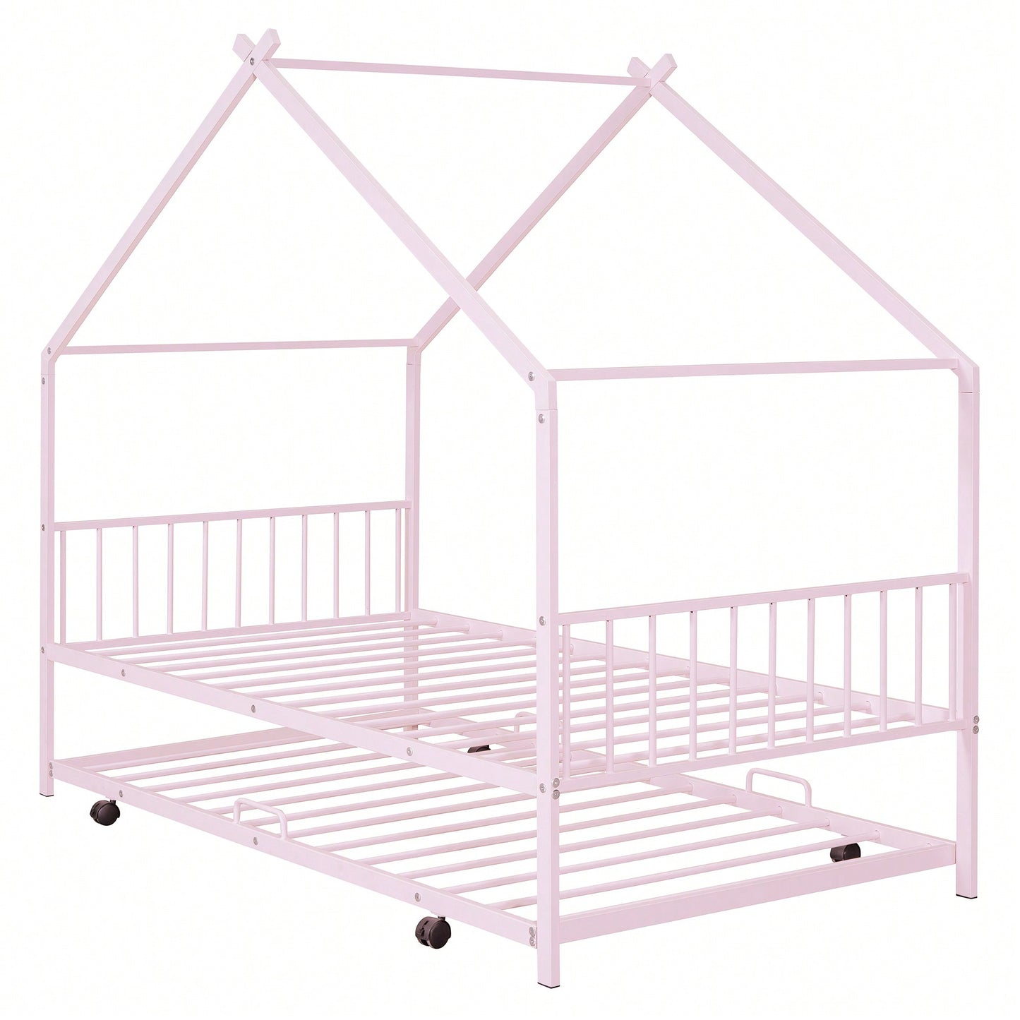 Stylish Twin Size Metal House Bed With Trundle - Space-Saving Design In White