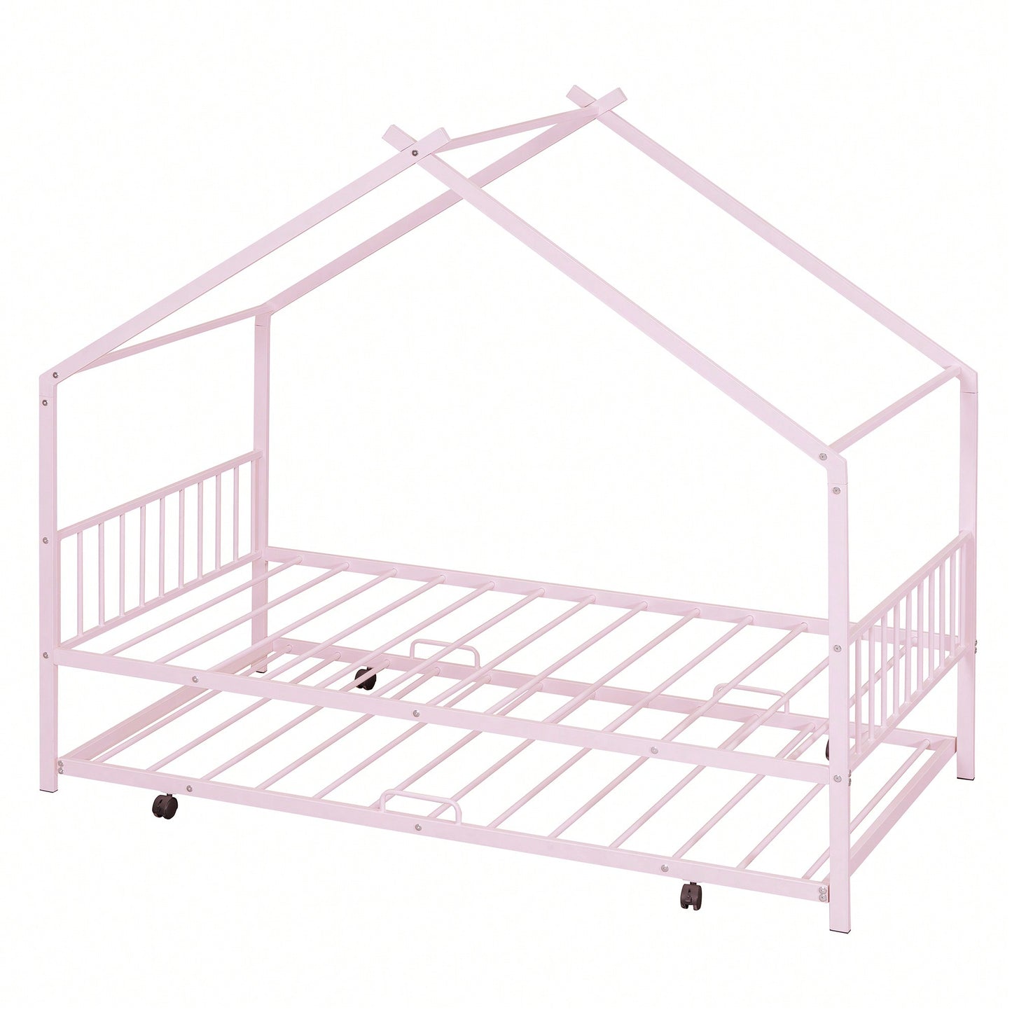 Stylish Twin Size Metal House Bed With Trundle - Space-Saving Design In White