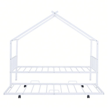 Stylish Twin Size Metal House Bed With Trundle - Space-Saving Design In White