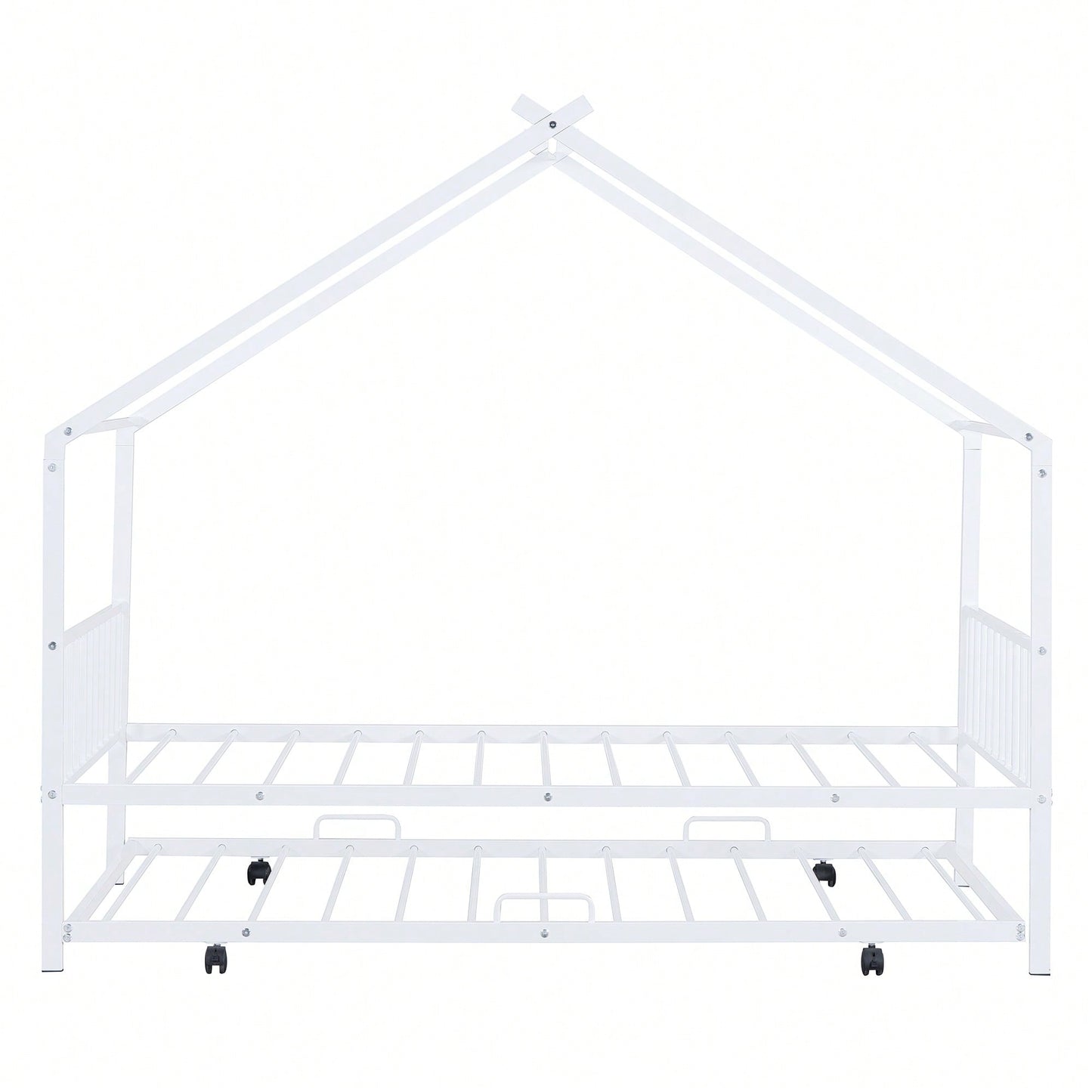 Stylish Twin Size Metal House Bed With Trundle - Space-Saving Design In White