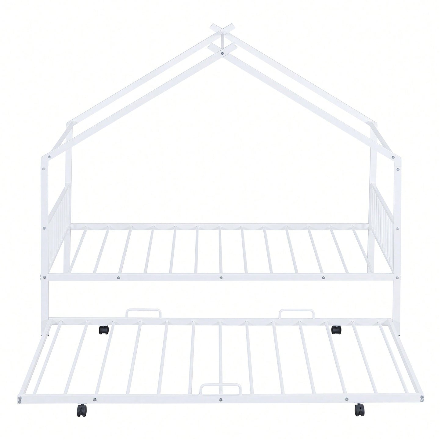 Stylish Twin Size Metal House Bed With Trundle - Space-Saving Design In White
