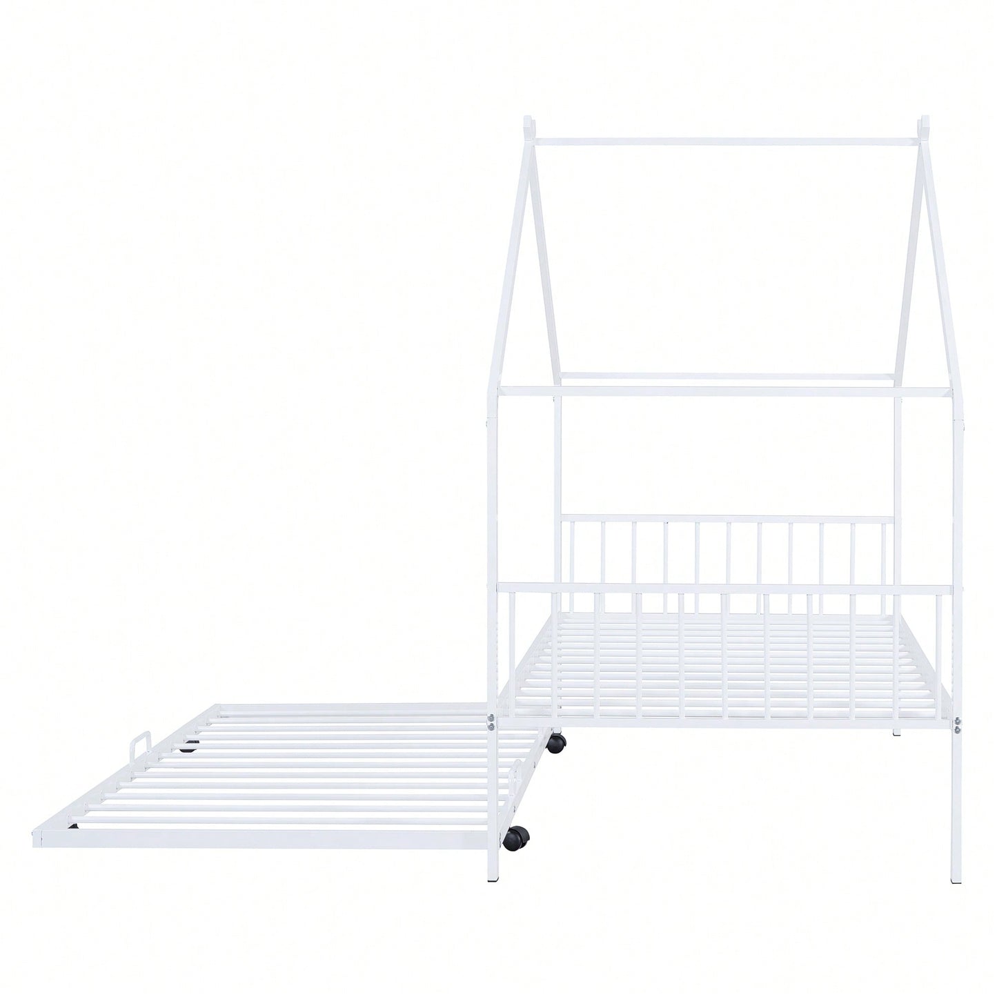 Stylish Twin Size Metal House Bed With Trundle - Space-Saving Design In White