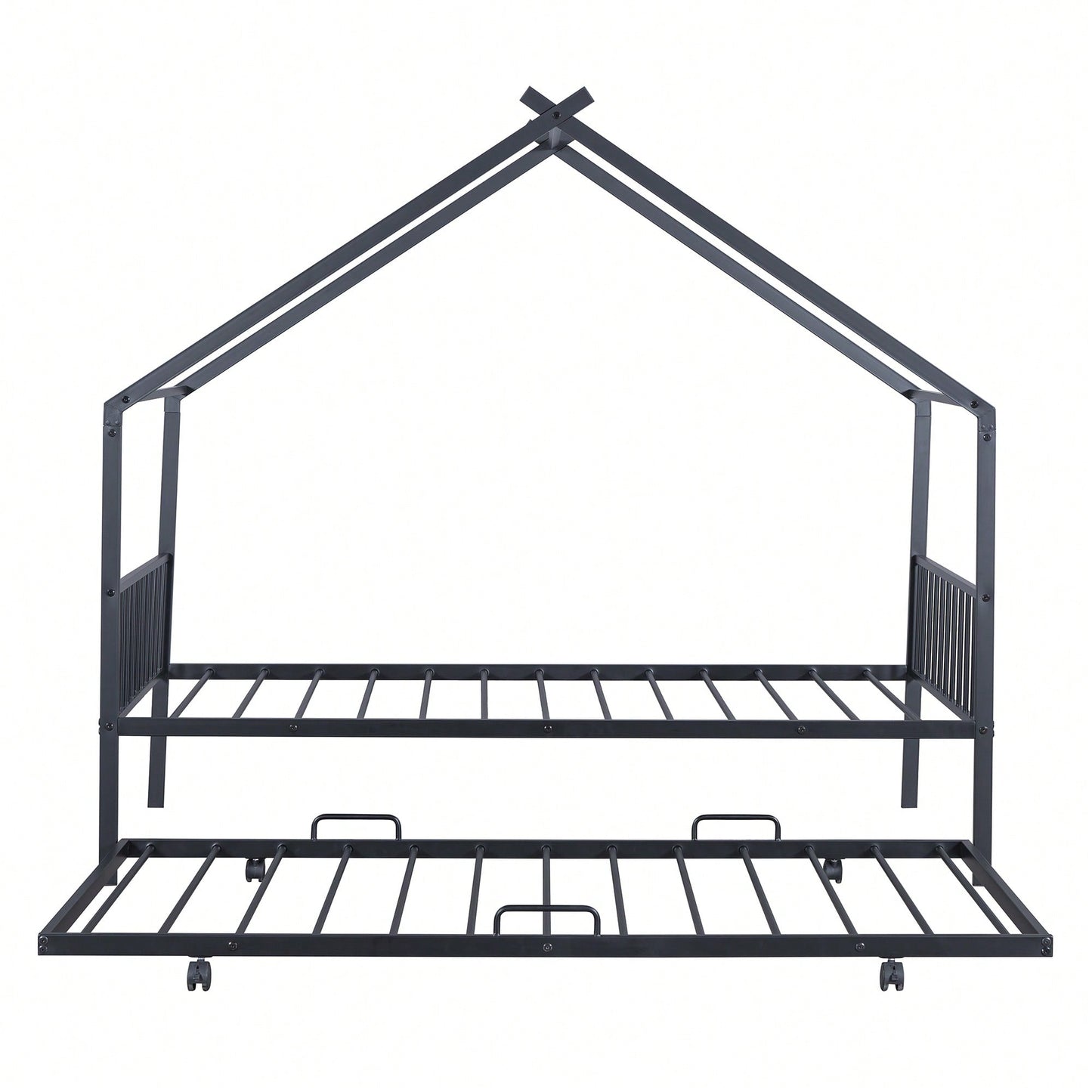 Stylish Twin Size Metal House Bed With Trundle - Space-Saving Design In White