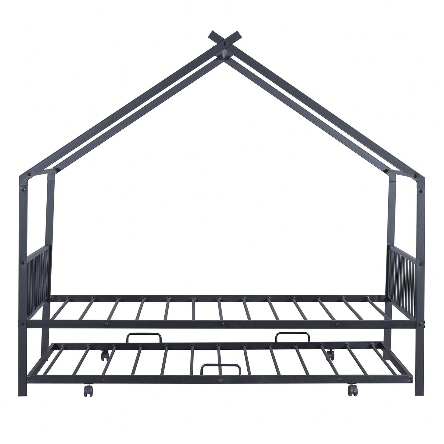 Stylish Twin Size Metal House Bed With Trundle - Space-Saving Design In White