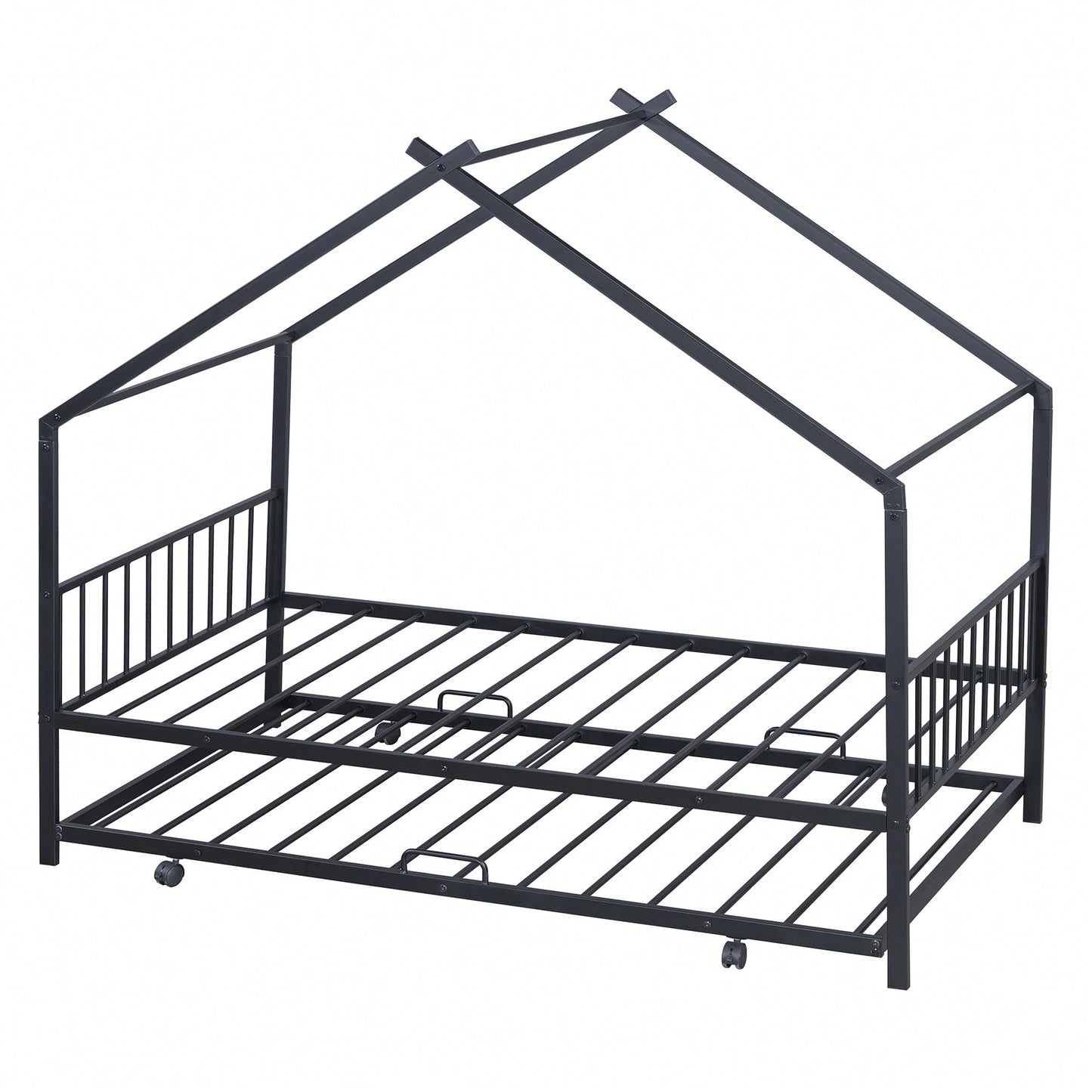 Stylish Twin Size Metal House Bed With Trundle - Space-Saving Design In White