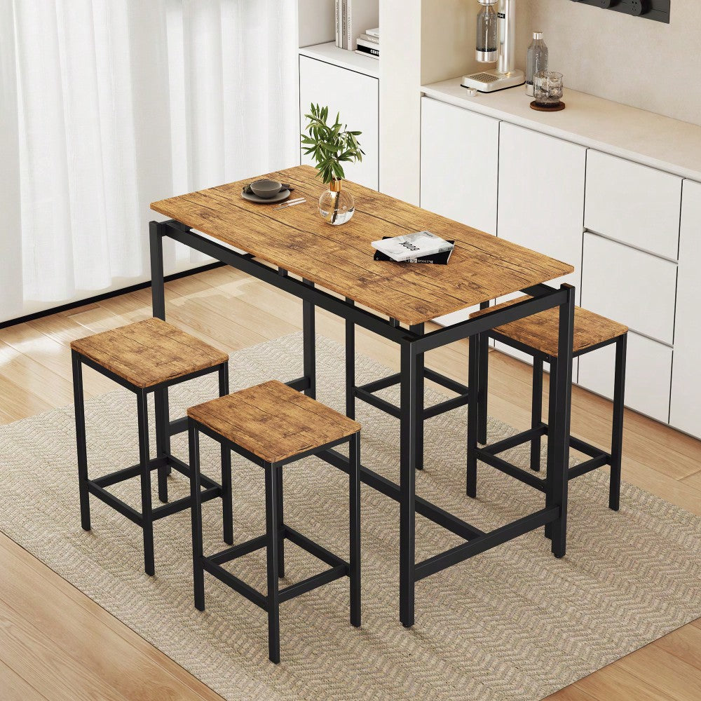 5-Piece Modern Industrial Bar Table Set With Space-Saving Stools - Stylish Furniture For Dining Room And Breakfast Nook (OAK)