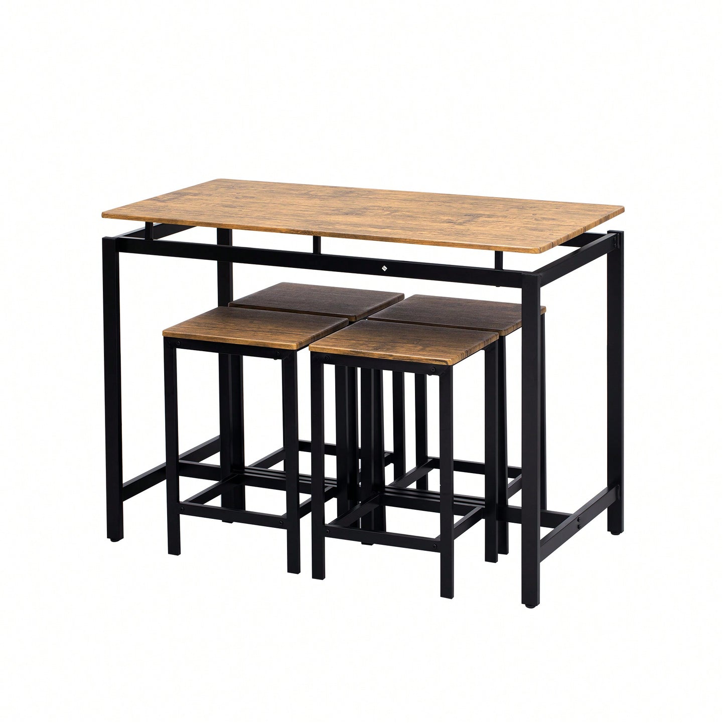 5-Piece Modern Industrial Bar Table Set With Space-Saving Stools - Stylish Furniture For Dining Room And Breakfast Nook (OAK)