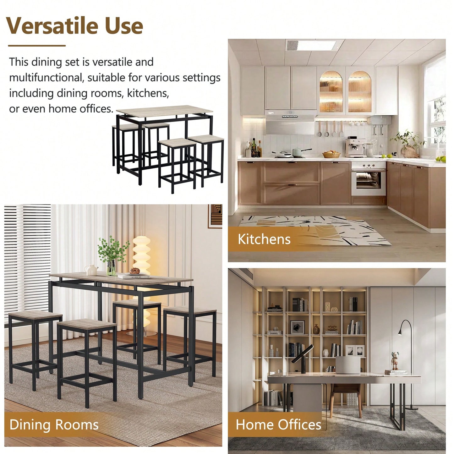 5-Piece Modern Industrial Bar Table Set With Space-Saving Stools - Stylish Furniture For Dining Room And Breakfast Nook (OAK)