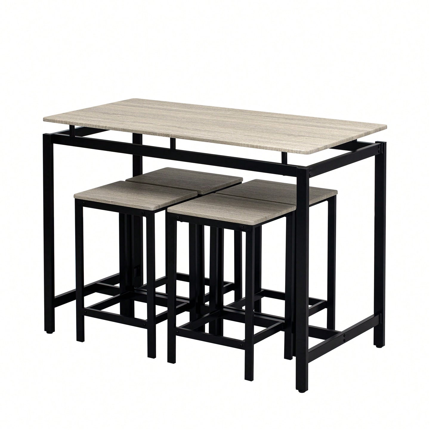 5-Piece Modern Industrial Bar Table Set With Space-Saving Stools - Stylish Furniture For Dining Room And Breakfast Nook (OAK)