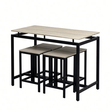 5-Piece Modern Industrial Bar Table Set With Space-Saving Stools - Stylish Furniture For Dining Room And Breakfast Nook (OAK)