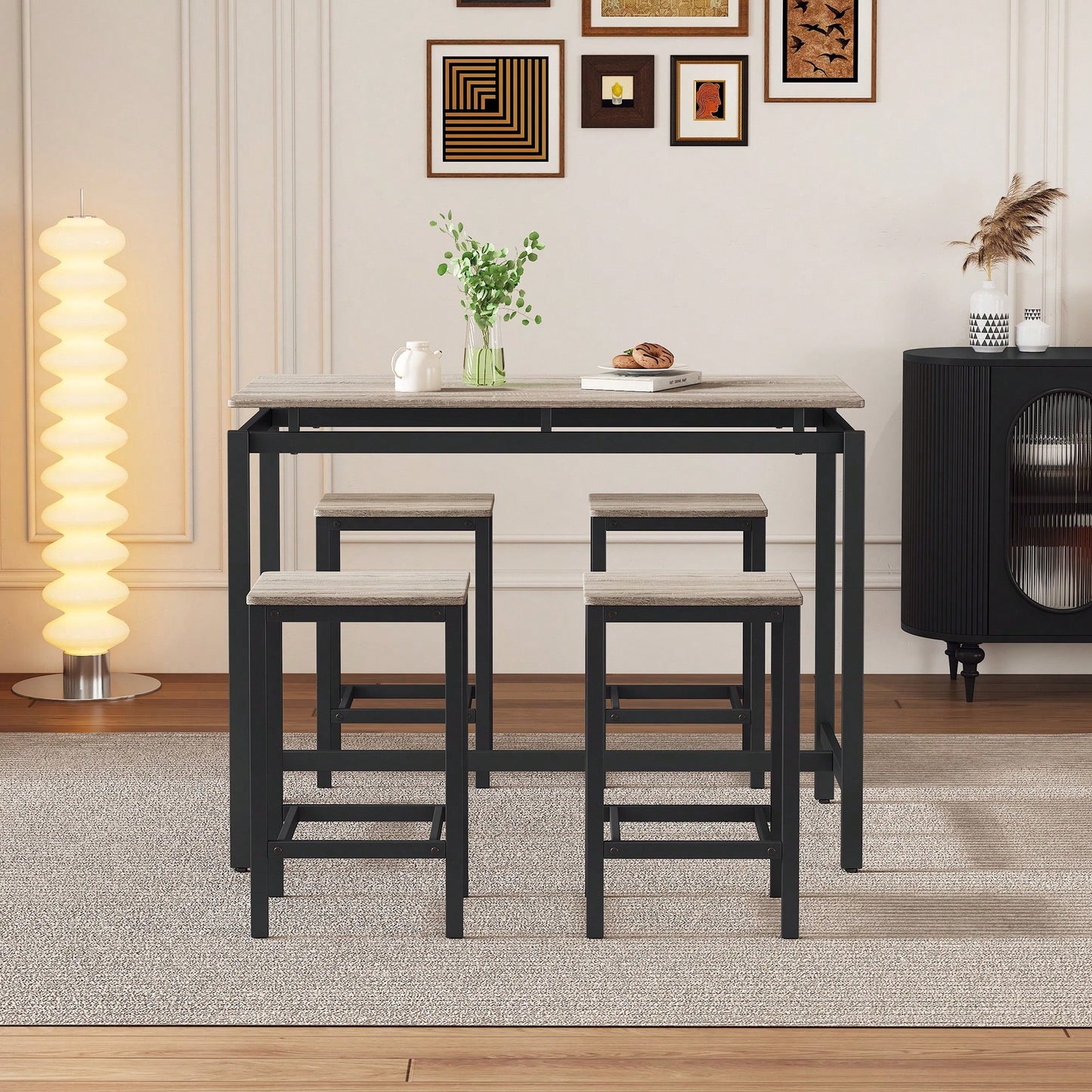 5-Piece Modern Industrial Bar Table Set With Space-Saving Stools - Stylish Furniture For Dining Room And Breakfast Nook (OAK)