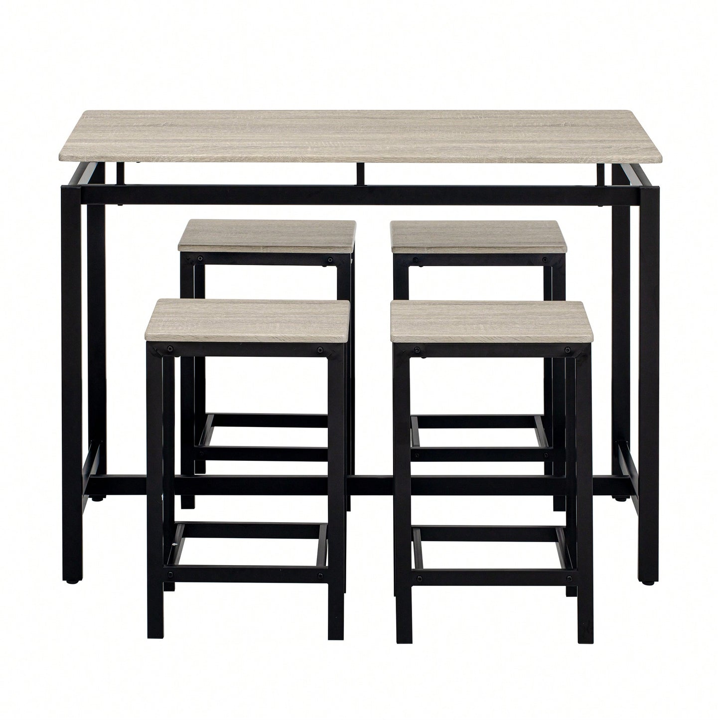 5-Piece Modern Industrial Bar Table Set With Space-Saving Stools - Stylish Furniture For Dining Room And Breakfast Nook (OAK)
