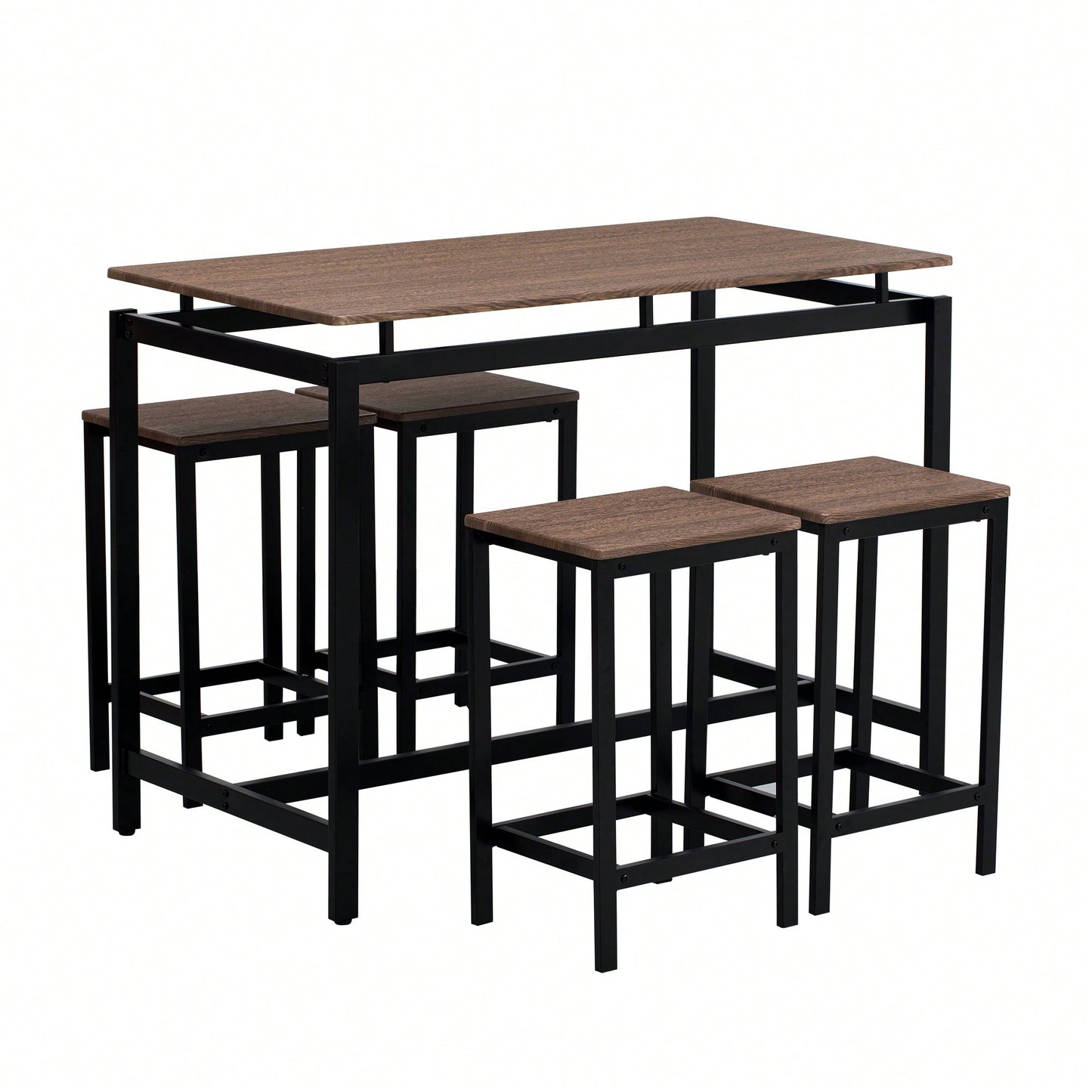 5-Piece Modern Industrial Bar Table Set With Space-Saving Stools - Stylish Furniture For Dining Room And Breakfast Nook (OAK)