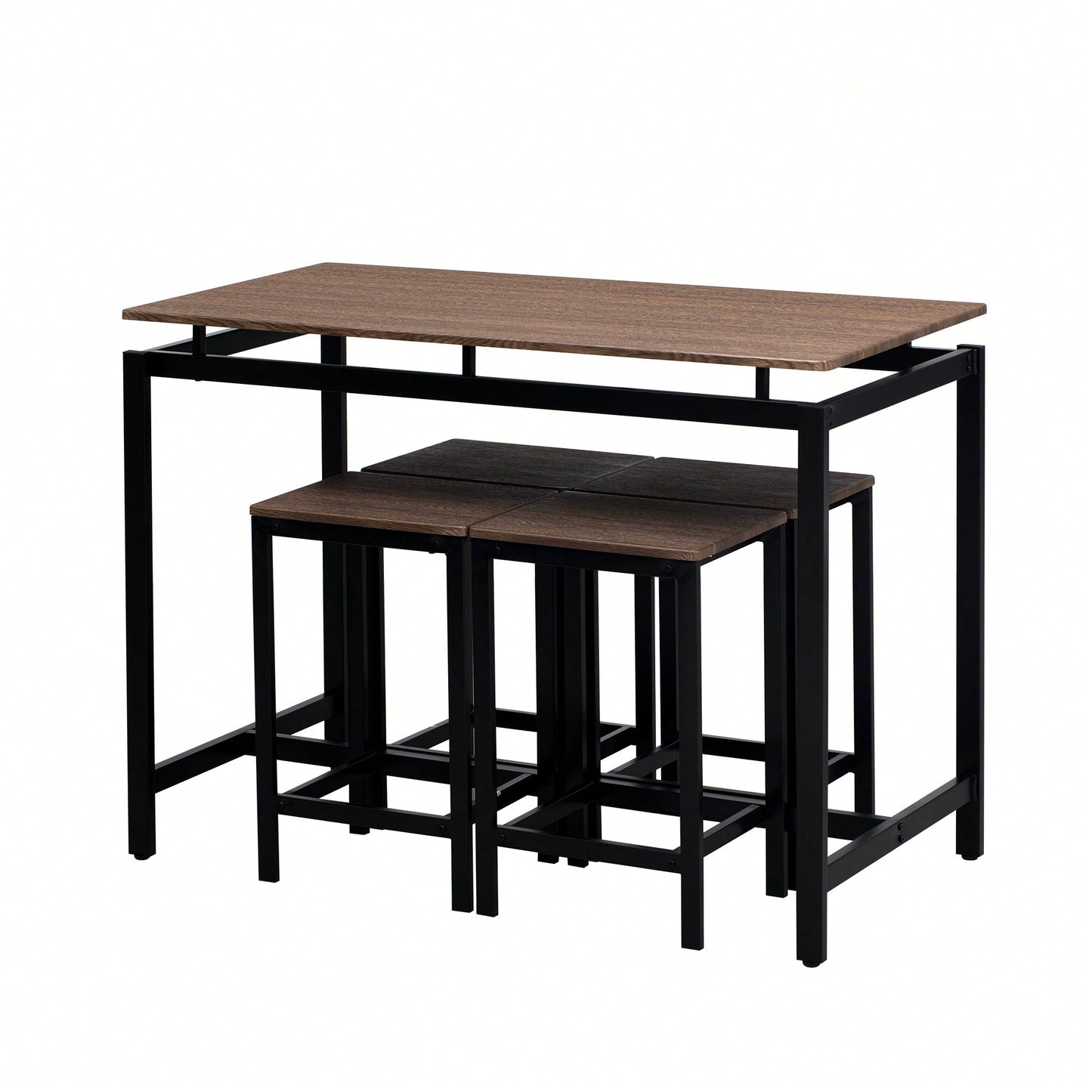 5-Piece Modern Industrial Bar Table Set With Space-Saving Stools - Stylish Furniture For Dining Room And Breakfast Nook (OAK)