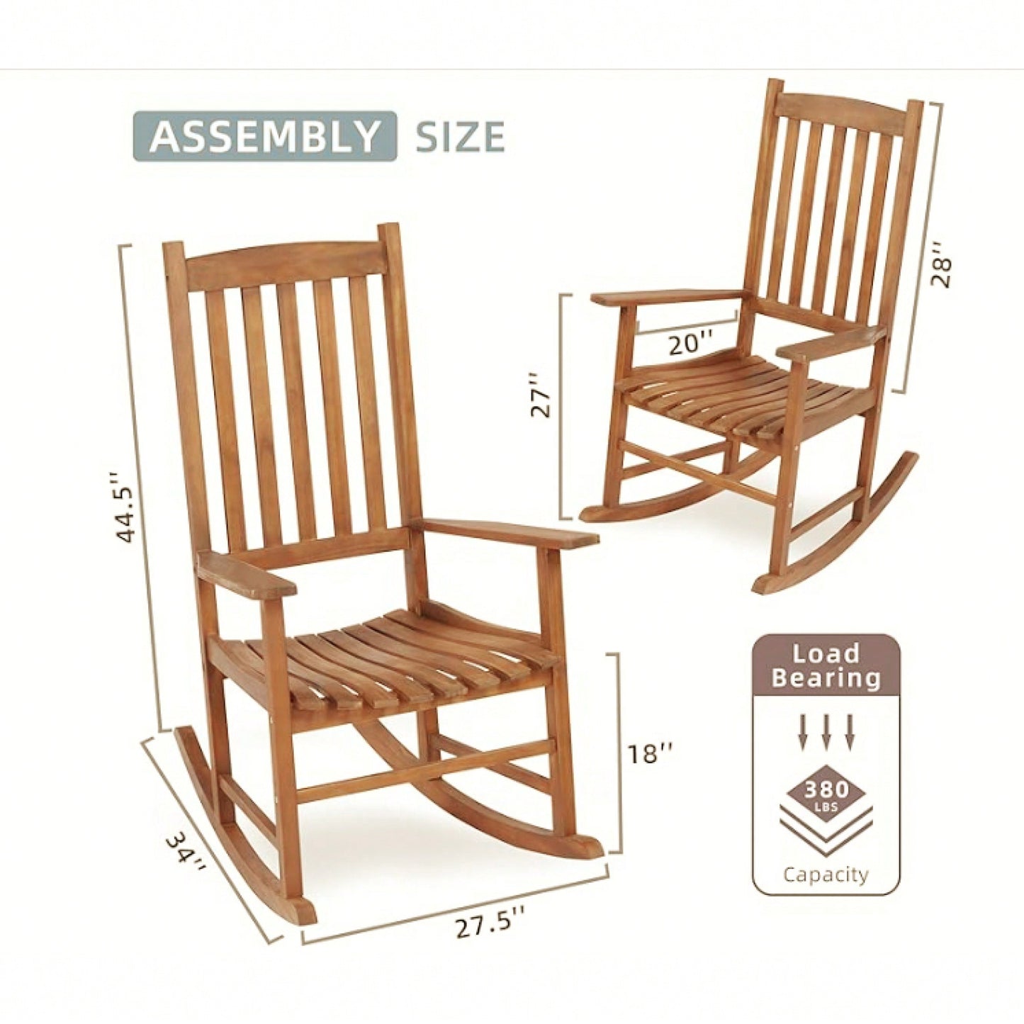 Light Brown Solid Wood Indoor Outdoor Rocking Chair Stylish Patio Furniture