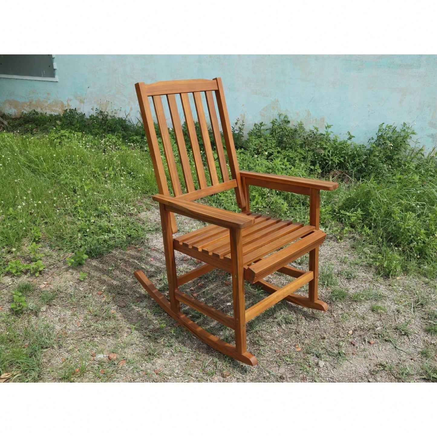 Light Brown Solid Wood Indoor Outdoor Rocking Chair Stylish Patio Furniture