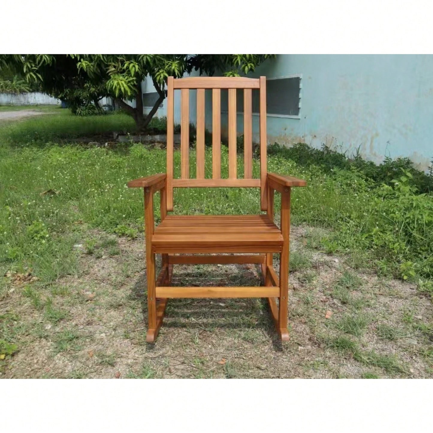 Light Brown Solid Wood Indoor Outdoor Rocking Chair Stylish Patio Furniture