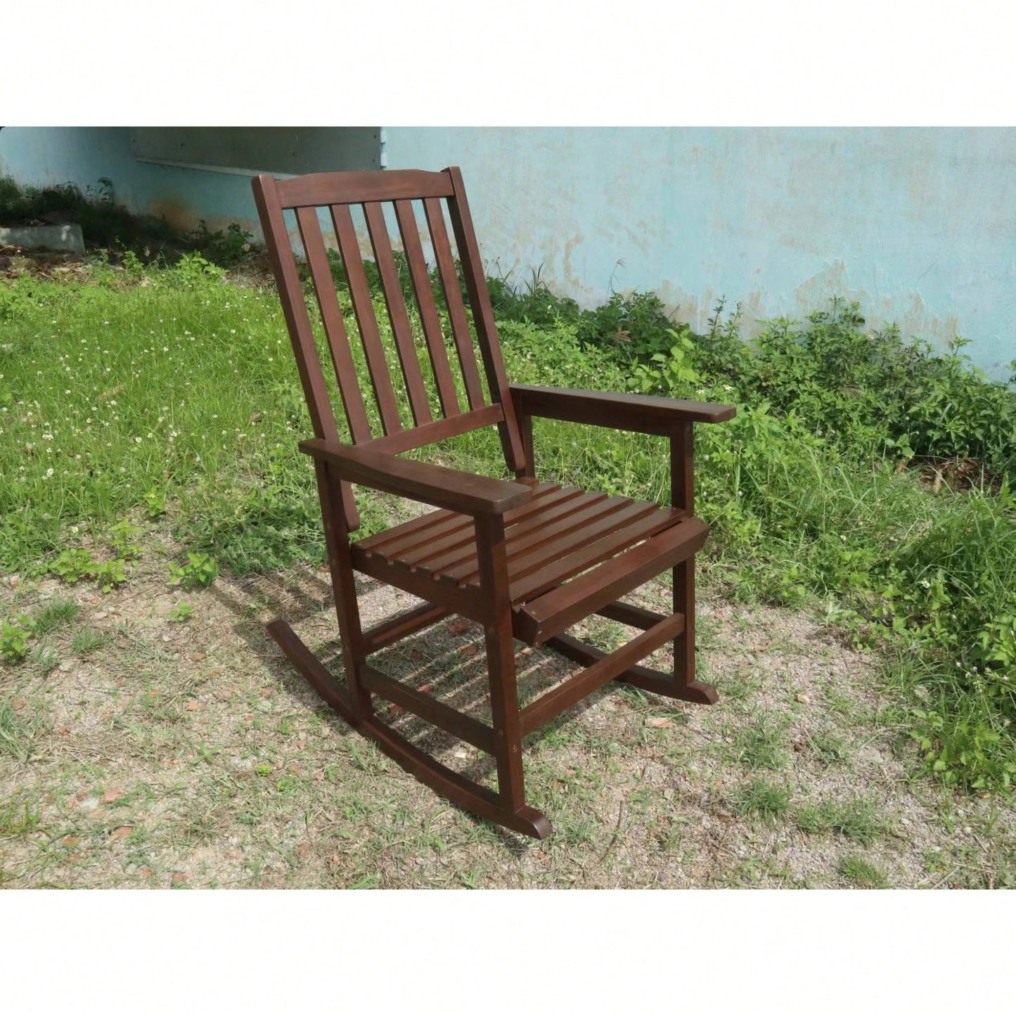 Light Brown Solid Wood Indoor Outdoor Rocking Chair Stylish Patio Furniture