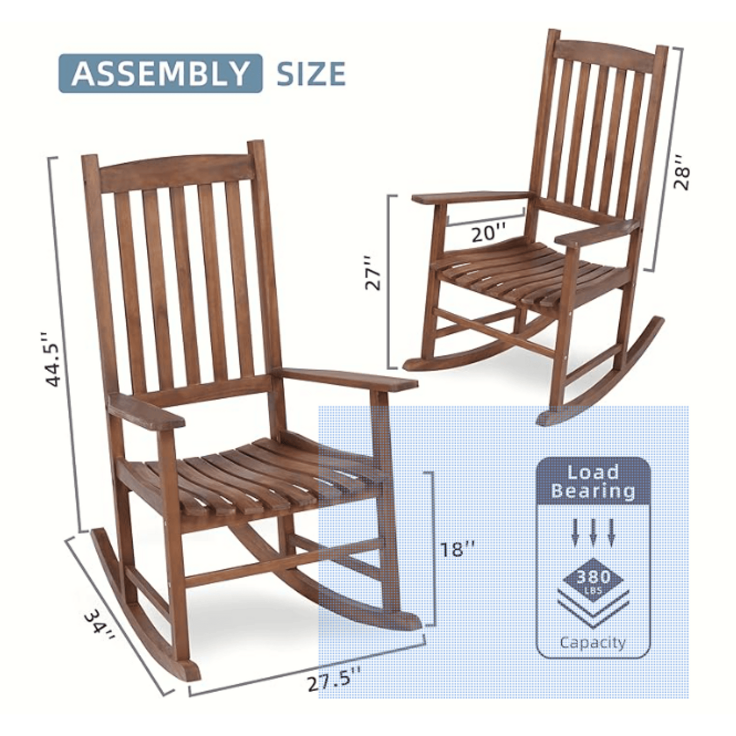 Light Brown Solid Wood Indoor Outdoor Rocking Chair Stylish Patio Furniture