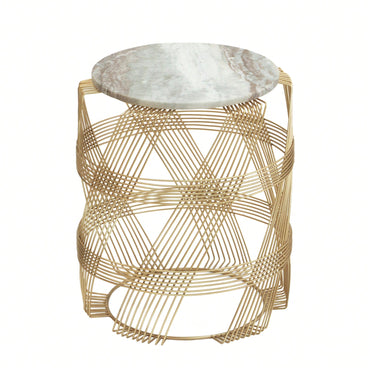 Elegant Round Wire Table With Marble Top For Modern Home Decor
