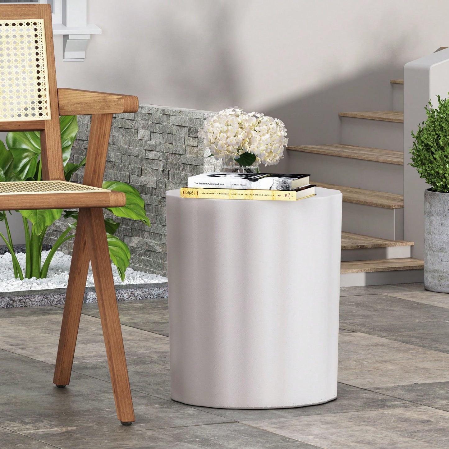 Lightweight Outdoor Concrete Side Table For Patio And Garden Use